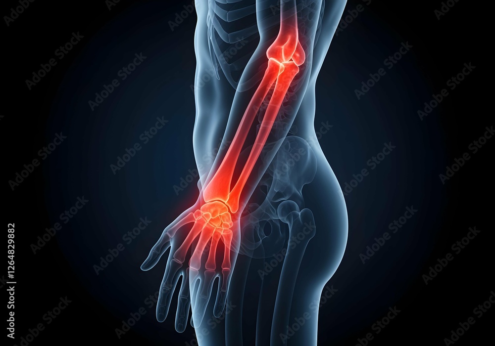 X-Ray of Hand and Elbow Joint with Pain and Inflammation Highlight X-Ray of Hand and Elbow Joint with Pain and Inflammation Highlight