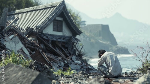 巨大地震による日本家屋の倒壊 photo