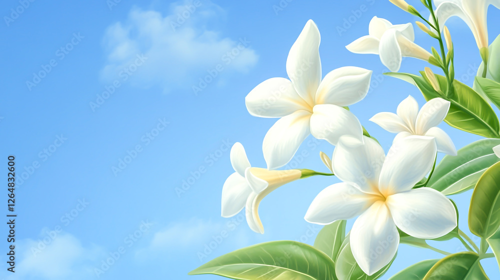 Naklejka premium Jasmine flowers on blue sky background