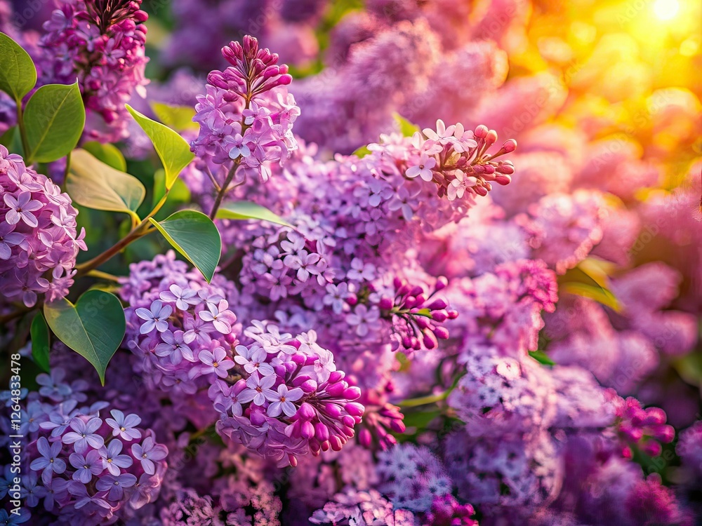 Obraz premium Aerial View Purple Lilac Flowers, Stunning Bloom, Springtime Garden