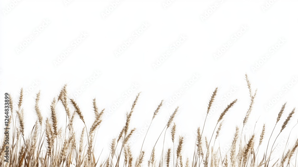 Fototapeta premium Golden Wheat Field Under Soft Sky with Light White Background