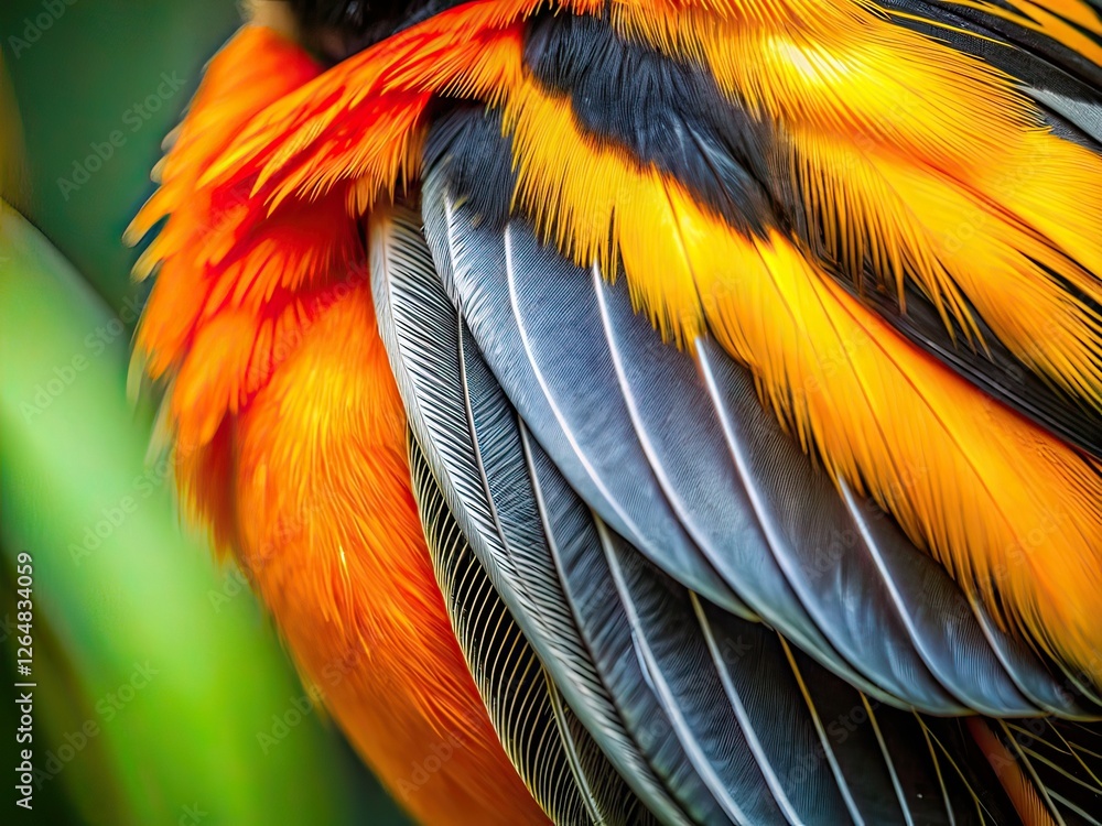 Fototapeta premium AI Documentary Photo: Oriole Feather Close-up, Nature, Detail