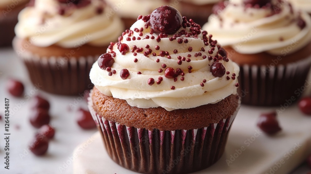 Delicious Cupcakes Topped with Cream and Red Berries. Generative AI Delicious Cupcakes Topped with Cream and Red Berries. Generative AI