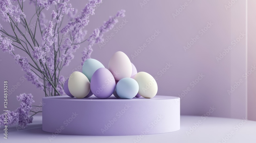 Fototapeta premium Colorful Pastel Easter Eggs Arrangement with Floral Accents
