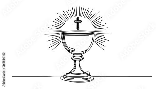 holy chalice with eucharist and cross in stylized line art