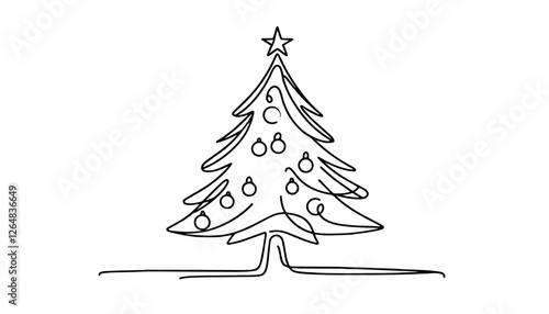 christmas tree with decorations in one line drawing style vector