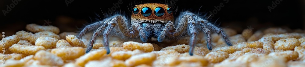 Obraz premium Close-up of a spider on cereal with vivid details. Generative AI