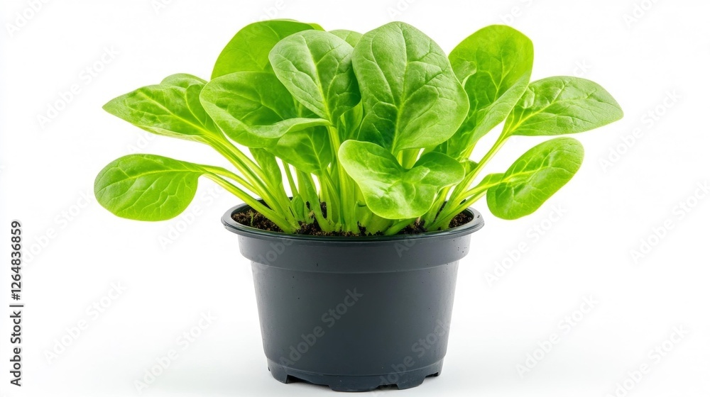 Fresh Spinach Plant in a Black Pot Isolated on White Background. Generative AI Fresh Spinach Plant in a Black Pot Isolated on White Background. Generative AI