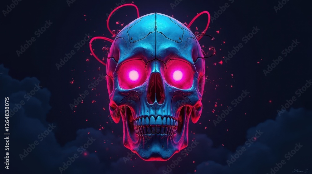 Neon Cyberpunk Skull with Glowing Eyes Neon Cyberpunk Skull with Glowing Eyes