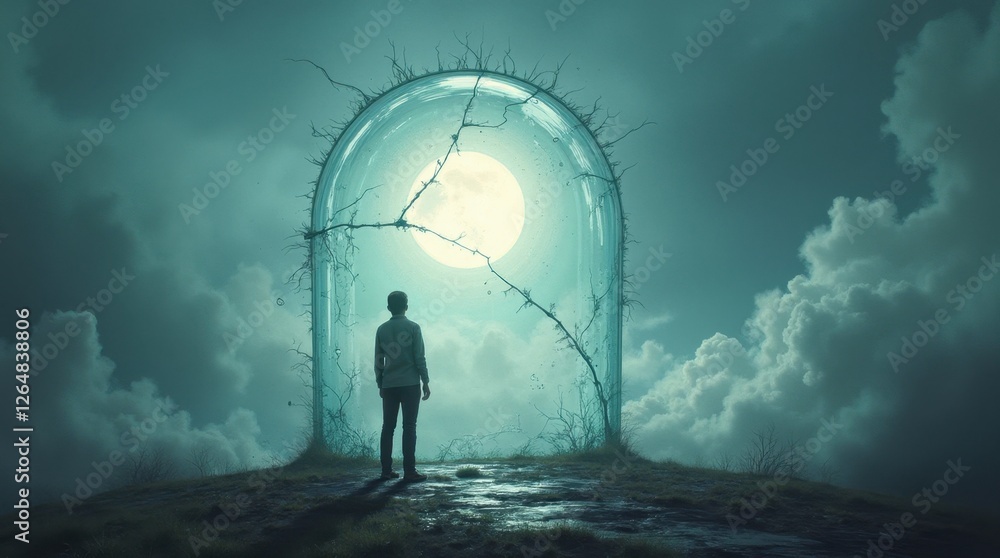 Fototapeta premium Surreal Vector Artwork of a Person in Cracked Glass