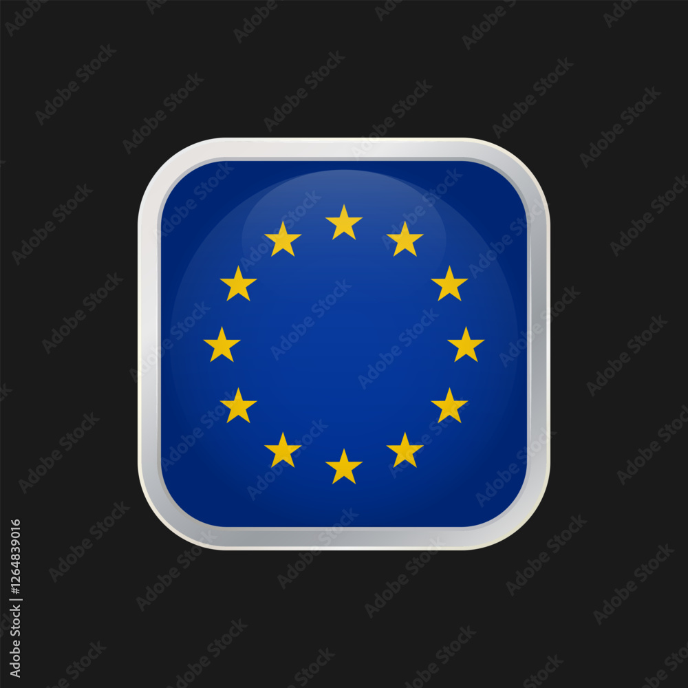 European Union flag icon isolated on black background. Square vector icon with rounded corners and silver borders European Union flag icon isolated on black background. Square vector icon with rounded corners and silver borders