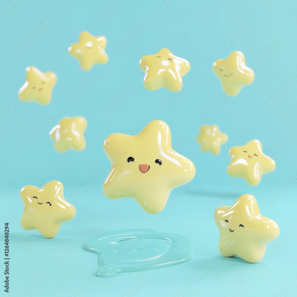 3D yellow star icon floating on blue background 3D yellow star icon floating on blue background