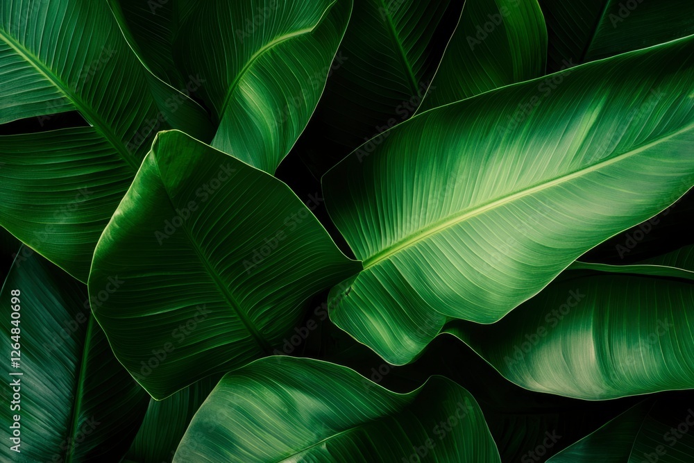 Obraz premium Lush, verdant tropical leaves backdrop nature's beauty; ideal as natural decor