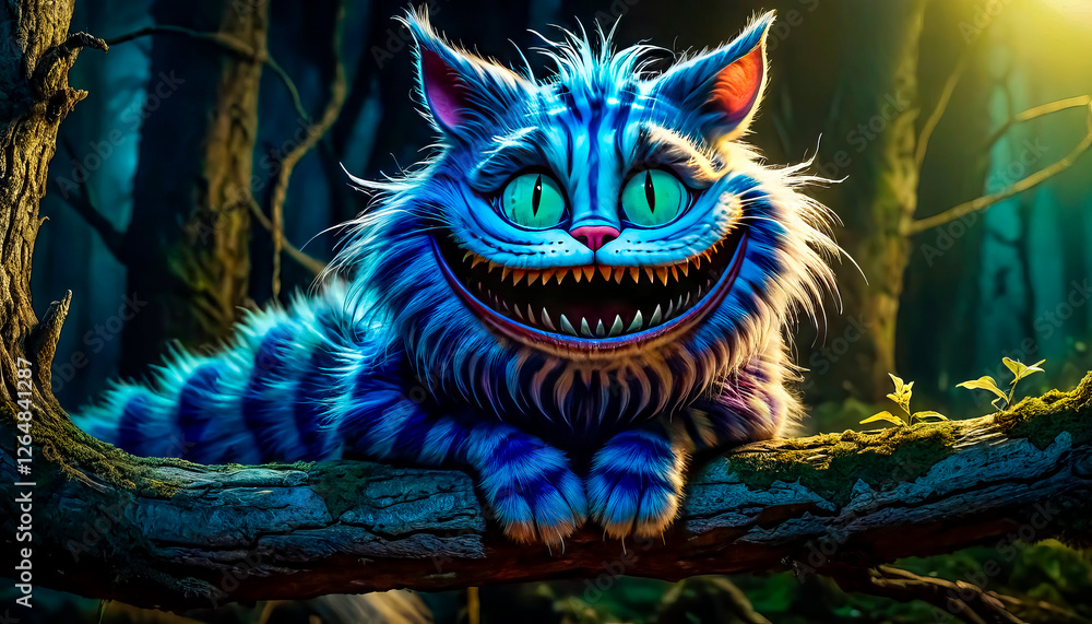 Obraz premium Cheshire Mysterious cat in the forest. Fantasy illustration
