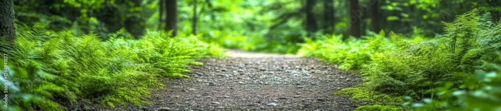 Peaceful forest trail surrounded by lush green foliage. Generative AI Peaceful forest trail surrounded by lush green foliage. Generative AI