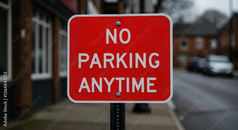 Clear No Parking Anytime Sign in Urban Setting Guiding Driver Behavior Clear No Parking Anytime Sign in Urban Setting Guiding Driver Behavior