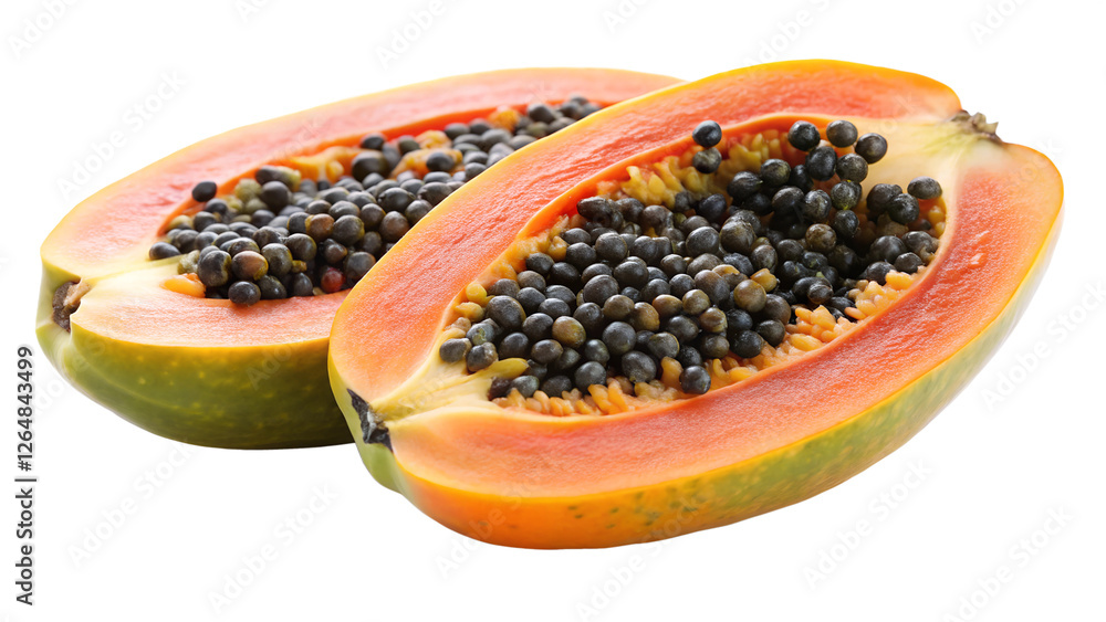halved papaya with black seeds isolated on transparent background png halved papaya with black seeds isolated on transparent background png