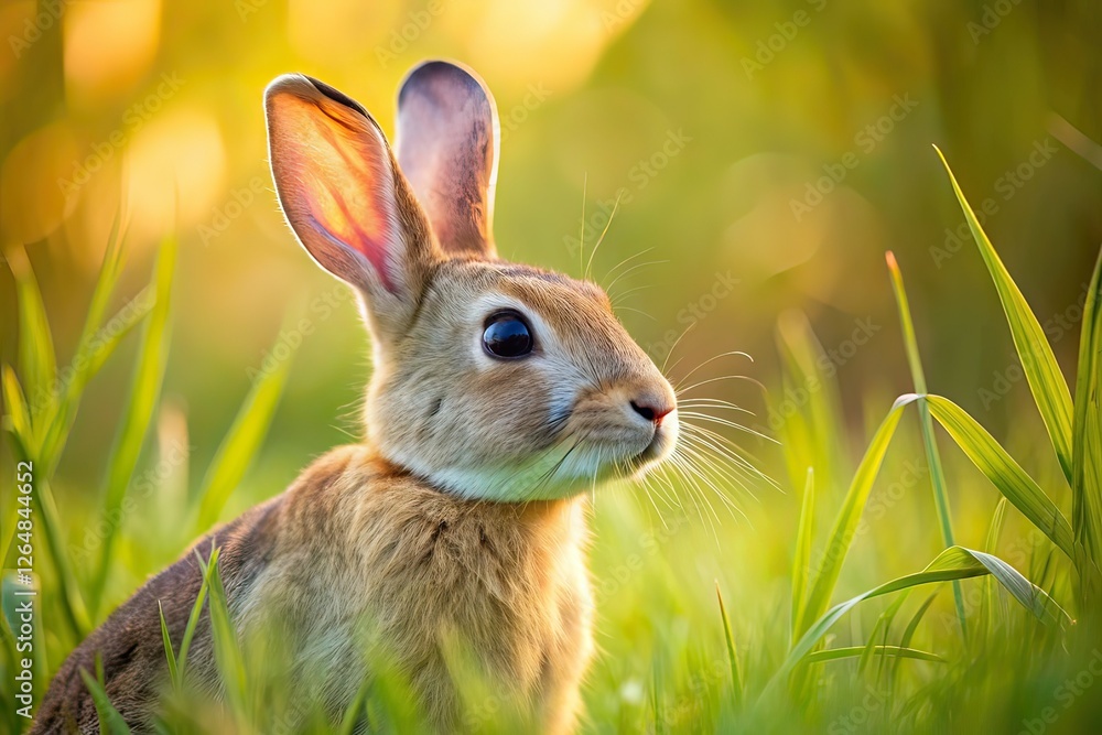 Fototapeta premium Beige Rabbit Profile Macro Grass Closeup