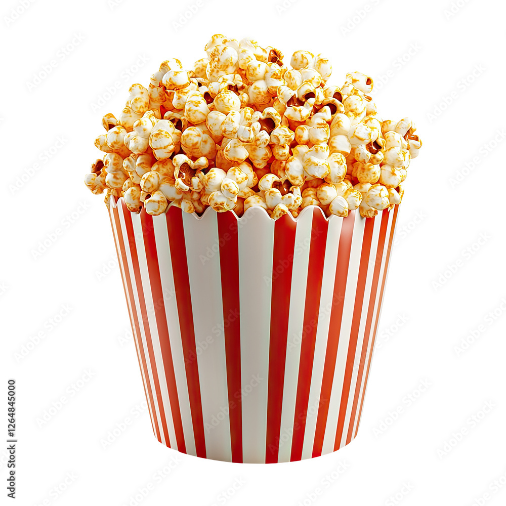 A mouthwatering popcorn in a red and white striped container A mouthwatering popcorn in a red and white striped container