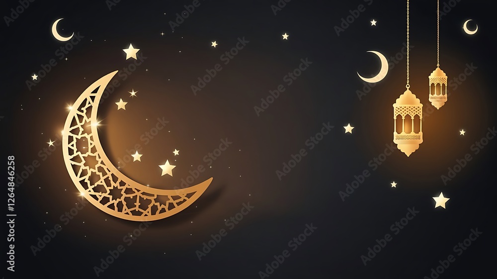 Naklejka premium Elegant Islamic Night Background with Lanterns