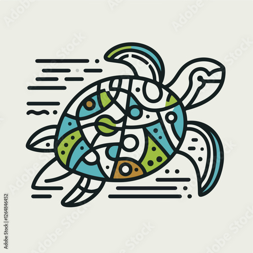 Abstract Turtle Illustration: A stylized, minimalist illustration of a turtle with bold lines and vibrant colors, representing the animal's resilience and connection to the ocean. photo