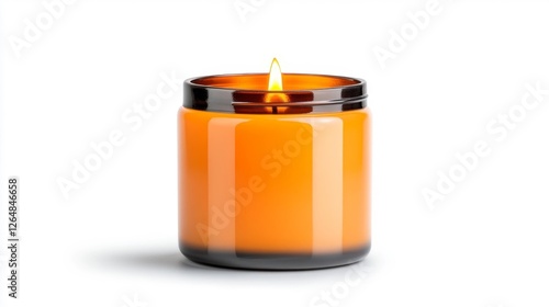 Amber Candle Burning with Bright Flame on Isolated White Background. Generative AI photo