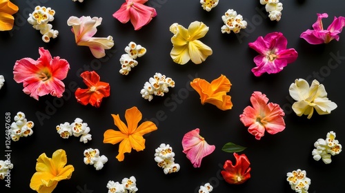 Wallpaper Mural Bright Floral Mosaic with Popcorn Accents on Black Surface Torontodigital.ca
