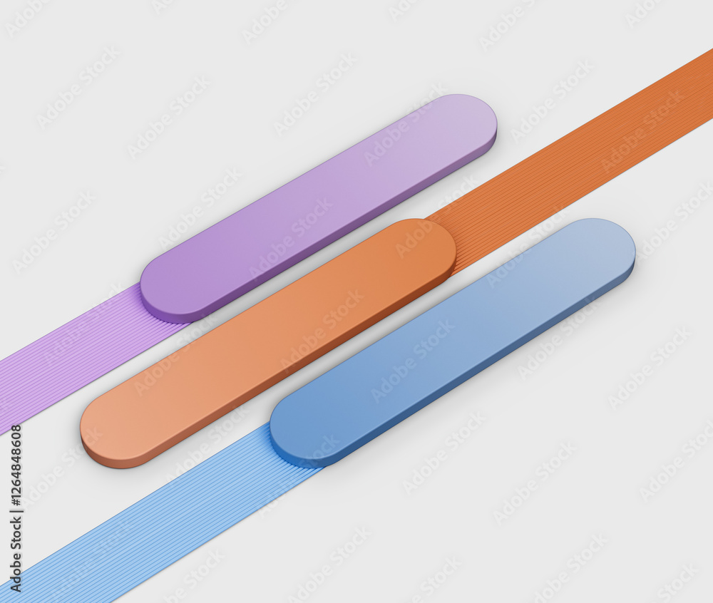 Colorful abstract bars with textured ribbons, creating a sleek and stylish look. 3D Illustration Colorful abstract bars with textured ribbons, creating a sleek and stylish look. 3D Illustration