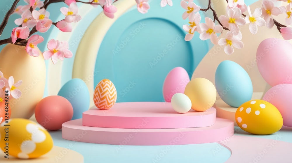 Colorful Pastel Easter Eggs and Spring Flowers on a Soft Background Colorful Pastel Easter Eggs and Spring Flowers on a Soft Background