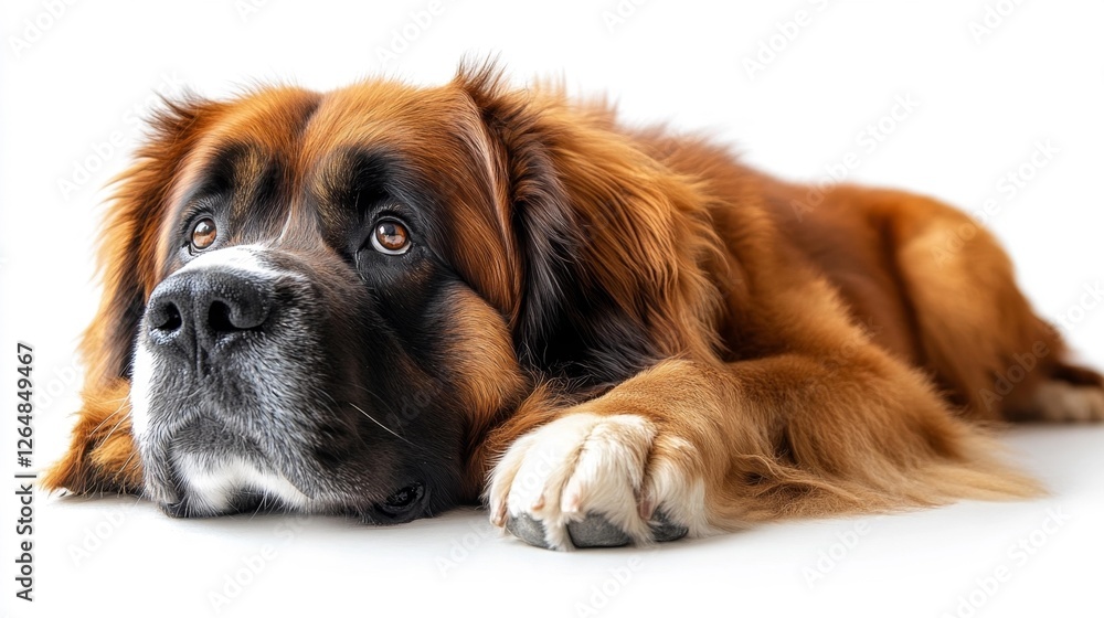 Adorable Saint Bernard Dog Laying Down Looking Up with Soft Expression. Generative AI Adorable Saint Bernard Dog Laying Down Looking Up with Soft Expression. Generative AI