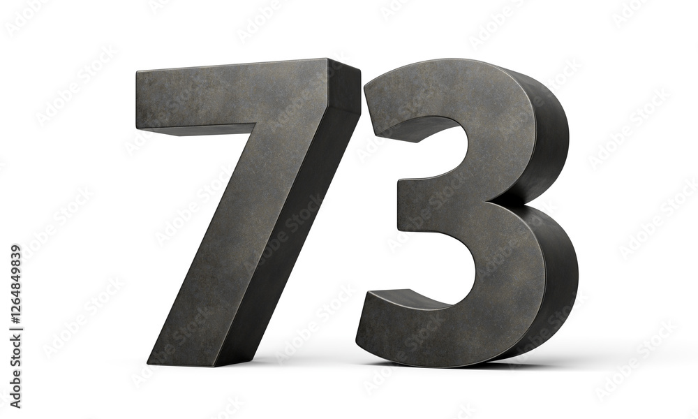 Number Seventy three 73 Digit Made Of Gray Cast Iron Isolated On White Background 3d Illustration Number Seventy three 73 Digit Made Of Gray Cast Iron Isolated On White Background 3d Illustration
