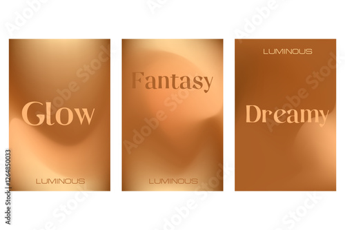 Abstract chocolate brown poster set, smooth blur gradient background, glowing lights, shadows tanned gradation banner. Aesthetic coffee color wallpaper with copy space. Vintage wavy texture