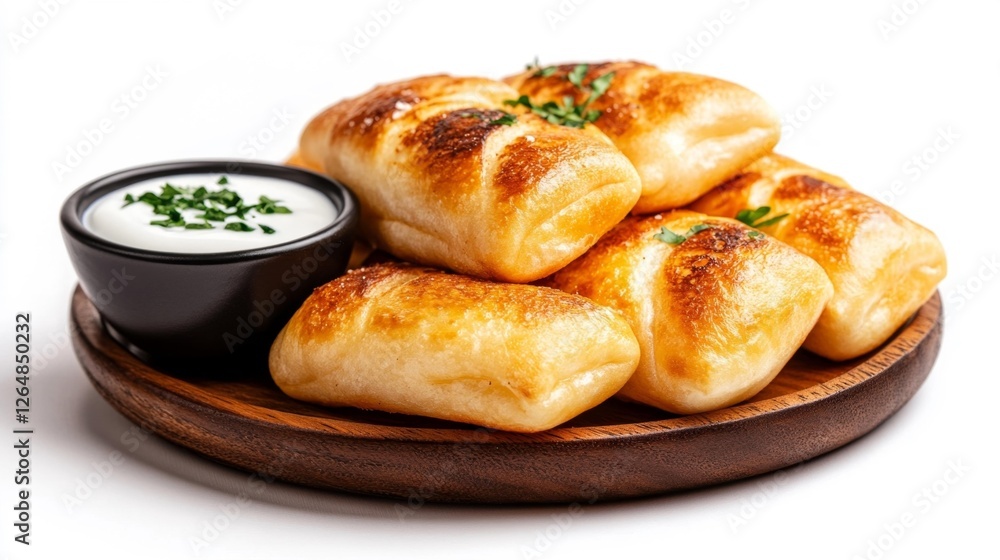 Freshly Baked Breads with Yogurt Dip. Generative AI Freshly Baked Breads with Yogurt Dip. Generative AI
