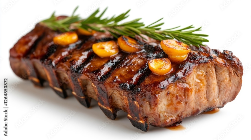 Grilled Meat with Garlic and Rosemary Garnish. Generative AI Grilled Meat with Garlic and Rosemary Garnish. Generative AI