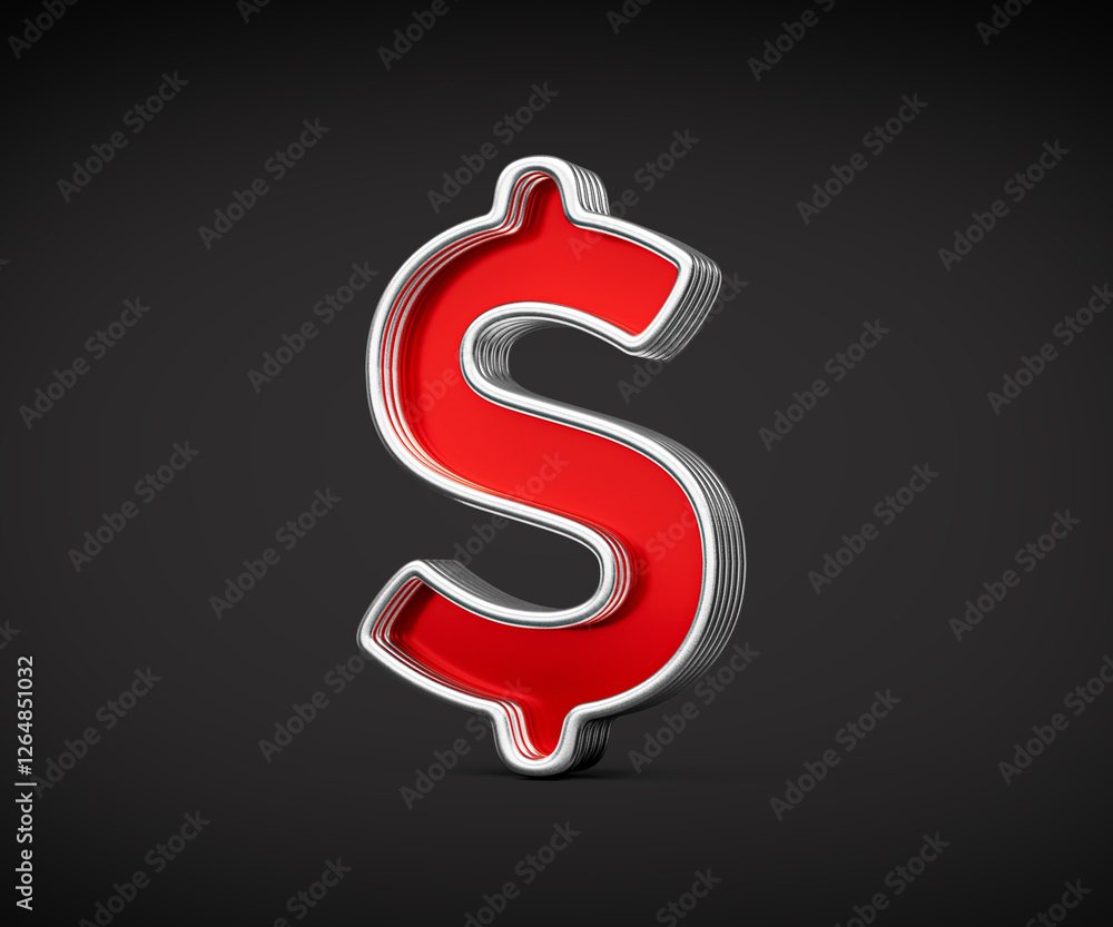 Vibrant Red United States Dollar Currency Symbol With Metal Gleam And Beveled Edges 3D Illustration Vibrant Red United States Dollar Currency Symbol With Metal Gleam And Beveled Edges 3D Illustration