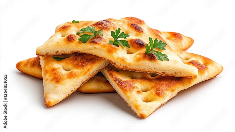 Freshly Baked Pita Bread with Herbs Isolated on White Background. Generative AI Freshly Baked Pita Bread with Herbs Isolated on White Background. Generative AI