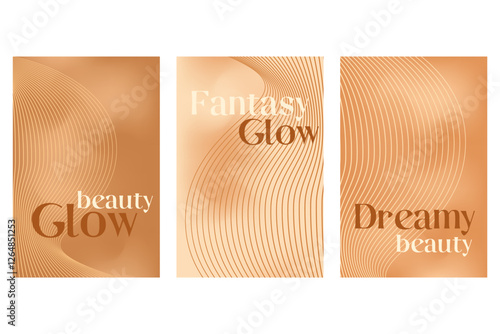 Abstract chocolate brown poster set, smooth blur gradient background, glowing lights, shadows tanned gradation banner. Aesthetic coffee color wallpaper with copy space. Vintage wavy texture