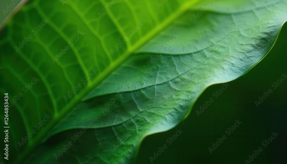 Detailed Close-up of Vibrant Green Leaf Showing Veins and Texture Detailed Close-up of Vibrant Green Leaf Showing Veins and Texture