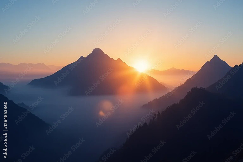 A serene mountain landscape at dawn, covered in a soft mist. The gentle morning light casts a warm glow over rolling hills, creating a peaceful and dreamy atmosphere. A serene mountain landscape at dawn, covered in a soft mist. The gentle morning light casts a warm glow over rolling hills, creating a peaceful and dreamy atmosphere.