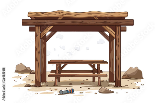 Beach Picnic Station Weathered Wood isolated illustration