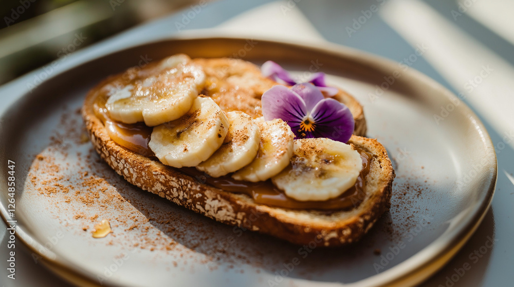 A toast topped with creamy peanut butter, homemade toast A toast topped with creamy peanut butter, homemade toast