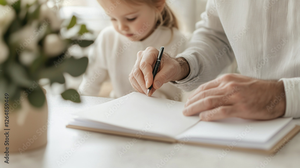 A family creating a scrapbook to celebrate their adoption journey A family creating a scrapbook to celebrate their adoption journey