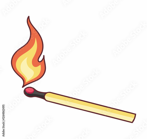 Bright flame ignites from a matchstick held at a slight angle against a light background