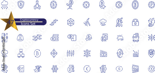 Cryptocurrency set of web icons in line style