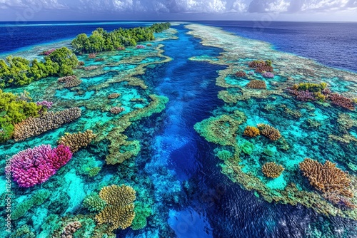 Fototapeta Naklejka Na Ścianę i Meble -  Vibrant underwater coral reef ecosystem in the great barrier reef showcasing diverse marine life