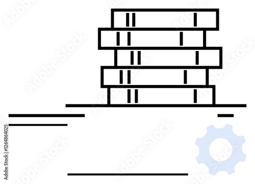 Stacked server units represent digital storage with a gear for technology, system optimization, and automation. Ideal for tech innovation, IT infrastructure, cloud computing, AI, engineering, data