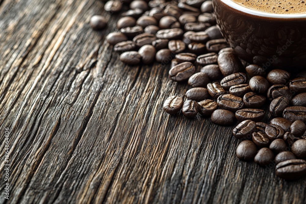 Elegant cup of coffee steadily placed on a rustic wooden table setting with natural aesthetics Elegant cup of coffee steadily placed on a rustic wooden table setting with natural aesthetics