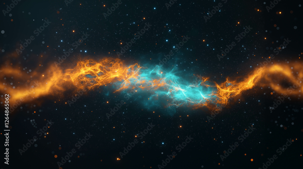 Fototapeta premium stunning cosmic nebula with vibrant orange and blue colors swirling in space, creating mesmerizing visual effect