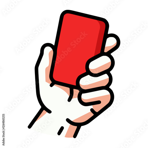 hand holding red card referee judge flat color vector illustration template design