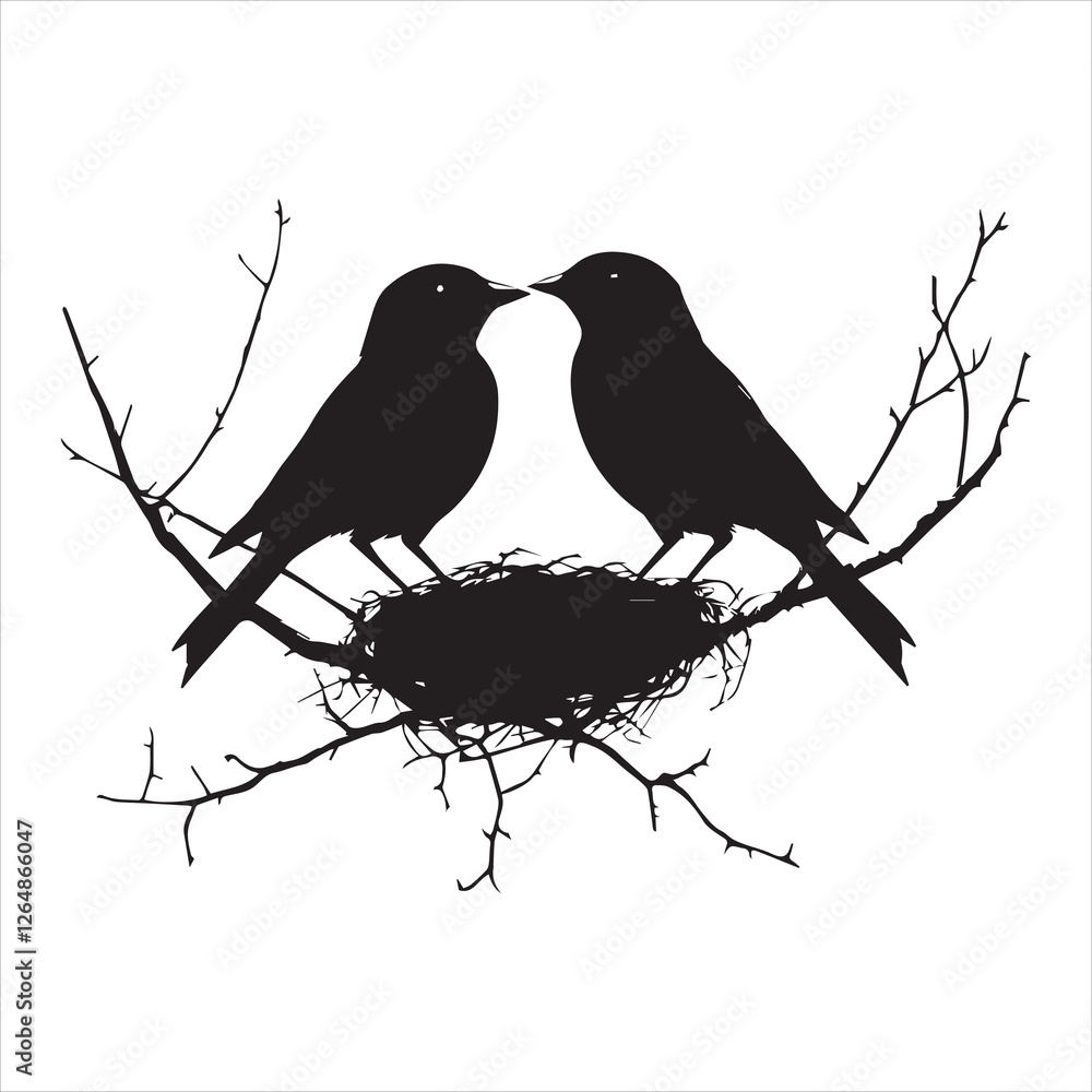 Nest silhouette two bird Nest silhouette two bird